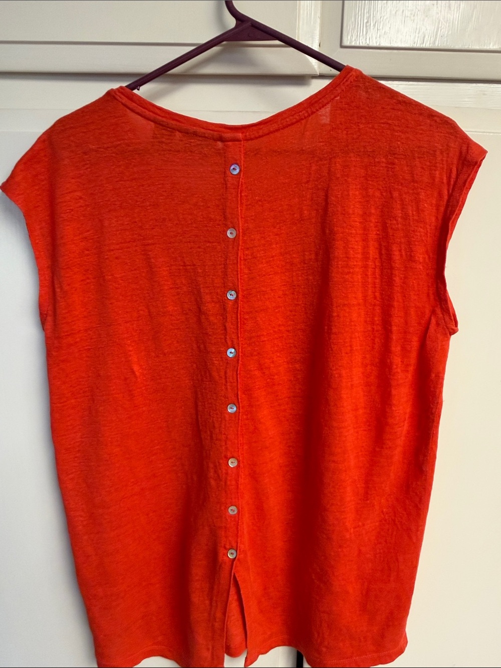 Tahari Bright Reddish Orange Linen-Blend Cap Sleeve Tank - Picture 4 of 6